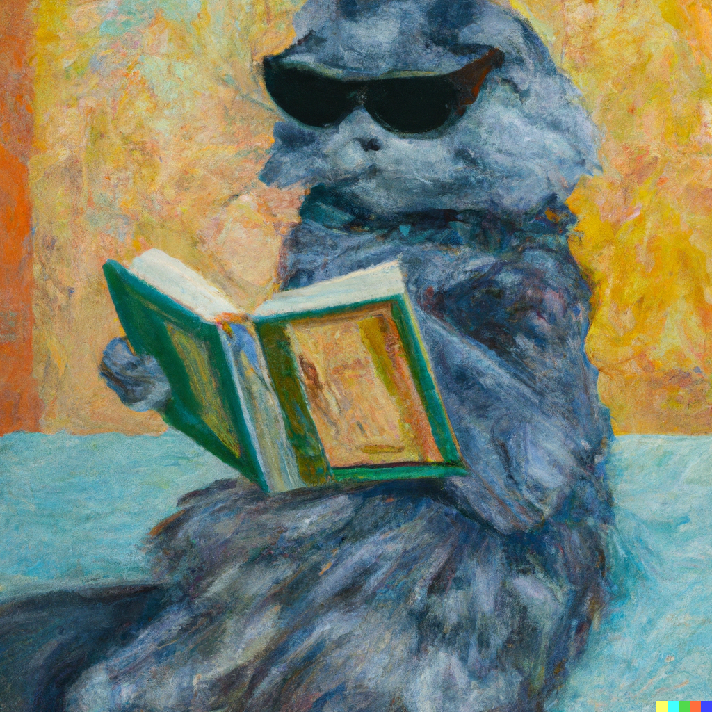 images/DALL·E 2023-02-12 13.38.47 - An oil painting by Claude Monet of a cat with sunglasses reading a book.png